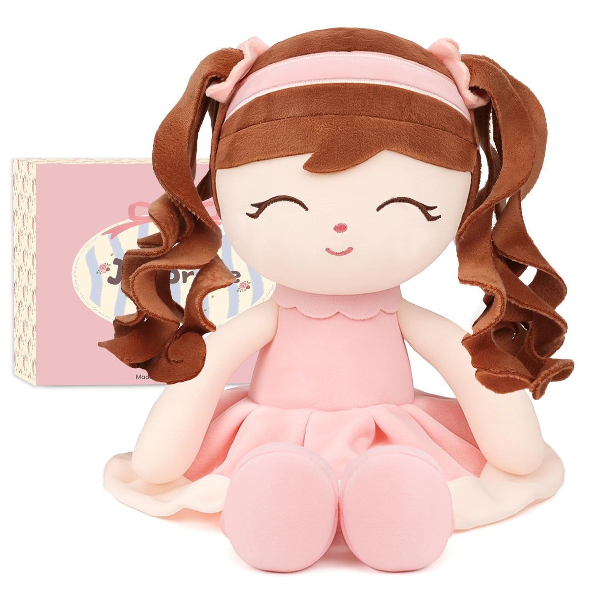 Jumbrace soft baby doll 16inch front view offers a cozy, cuddly companion for toddlers.