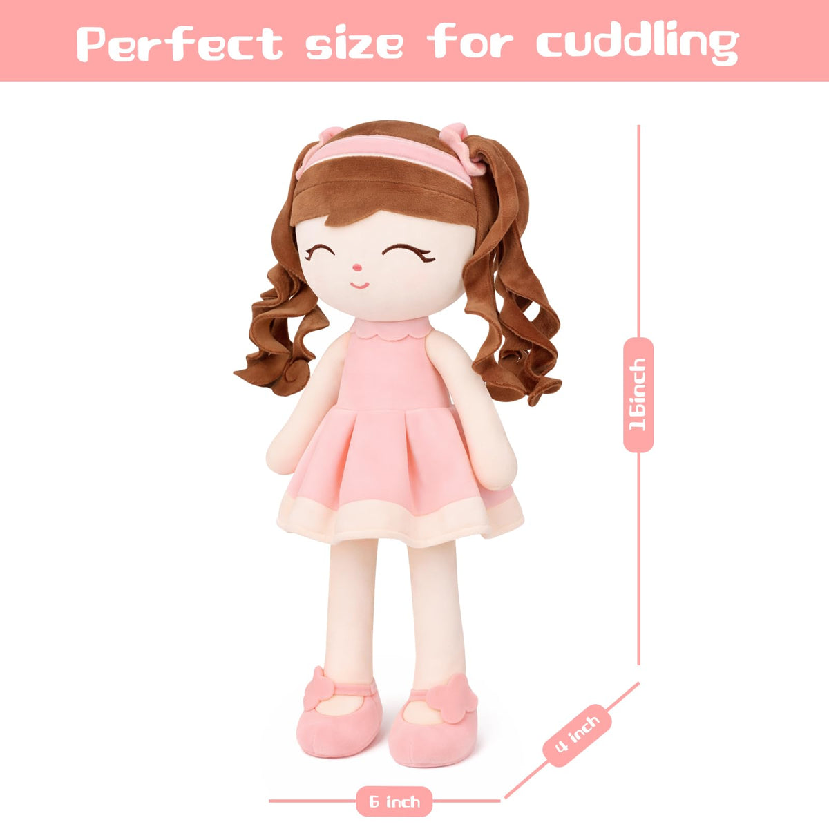 Jumbrace soft baby doll embroidered face closeup highlights safe, child-friendly design.