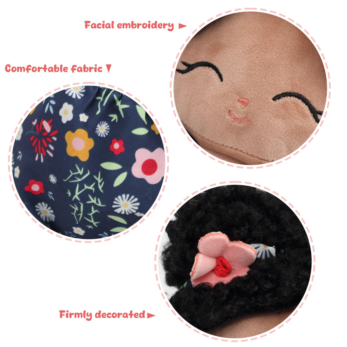 Jumbrace Soft Black Baby Doll wearing outfit for imaginative play