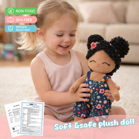Jumbrace Soft Black Baby Doll in travel scene, ideal for car rides