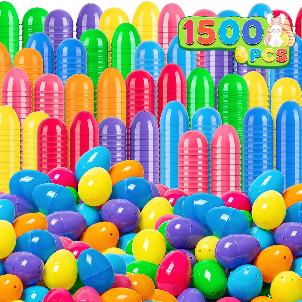 Jumlys 1500-piece Easter eggs in 8 colors with hinges, ideal for large Easter hunts.