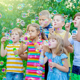 Jumlys 48-pack bubble bottles with wand purple color for party favors and gift bags.