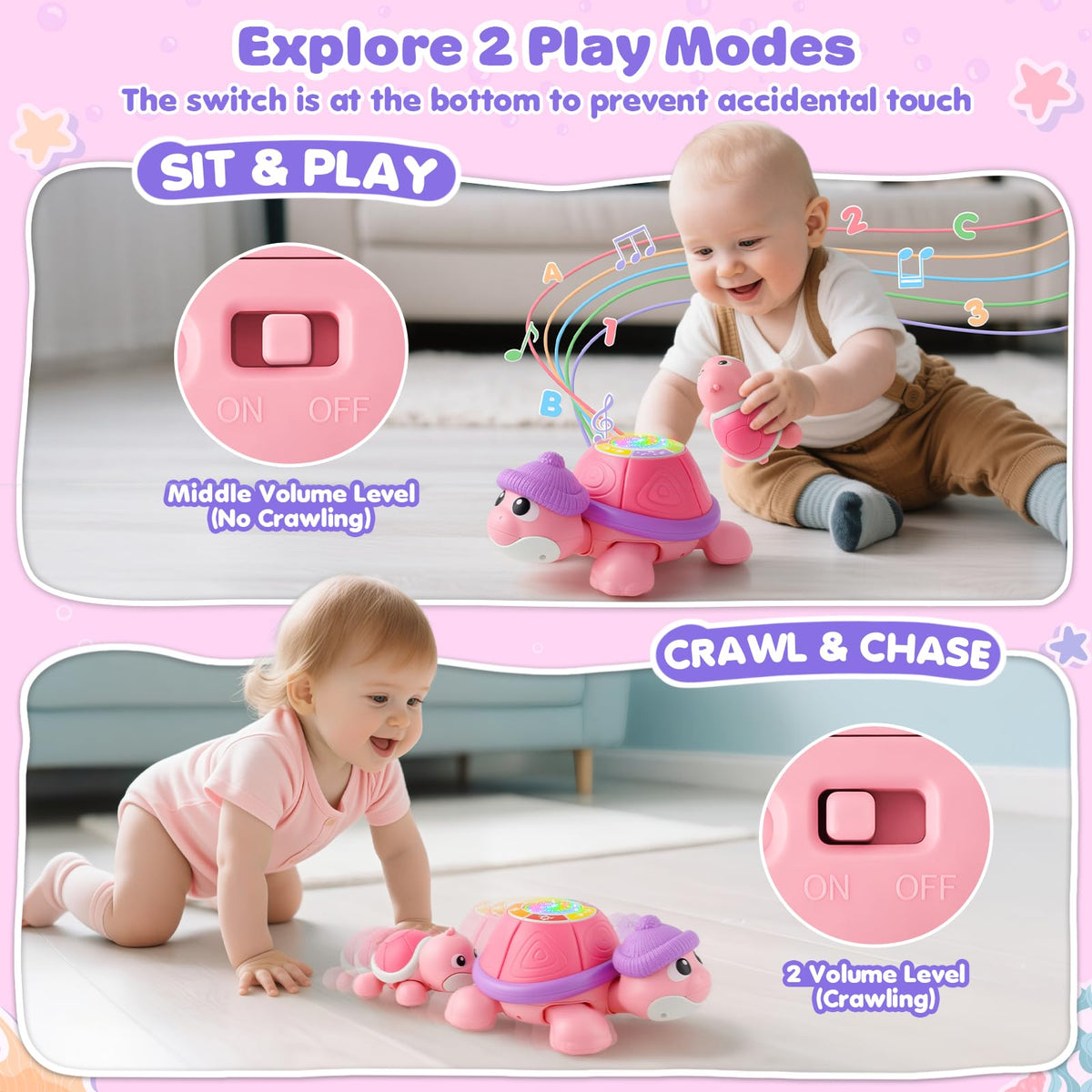Jumlys turtle buttons activate learning colors, numbers, and animal sounds.