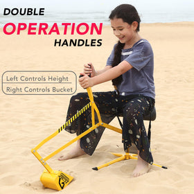 Jump Tastic Sand Digger included-foldable-bucket adds convenient transport and storage.