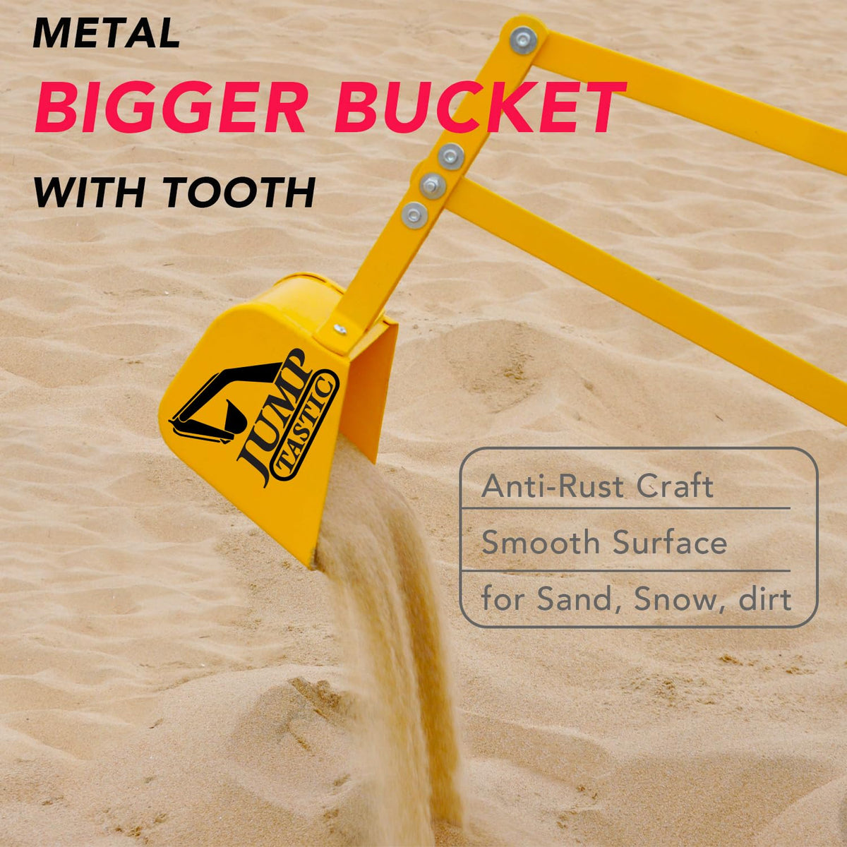 Jump Tastic Sand Digger ride-on-seat offers comfy seating for extended play.