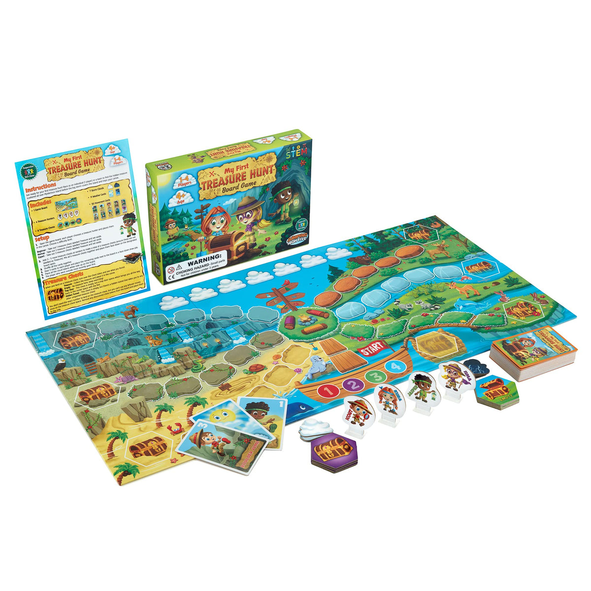 Jumping High Five island map view helps kids plan movements toward treasure.