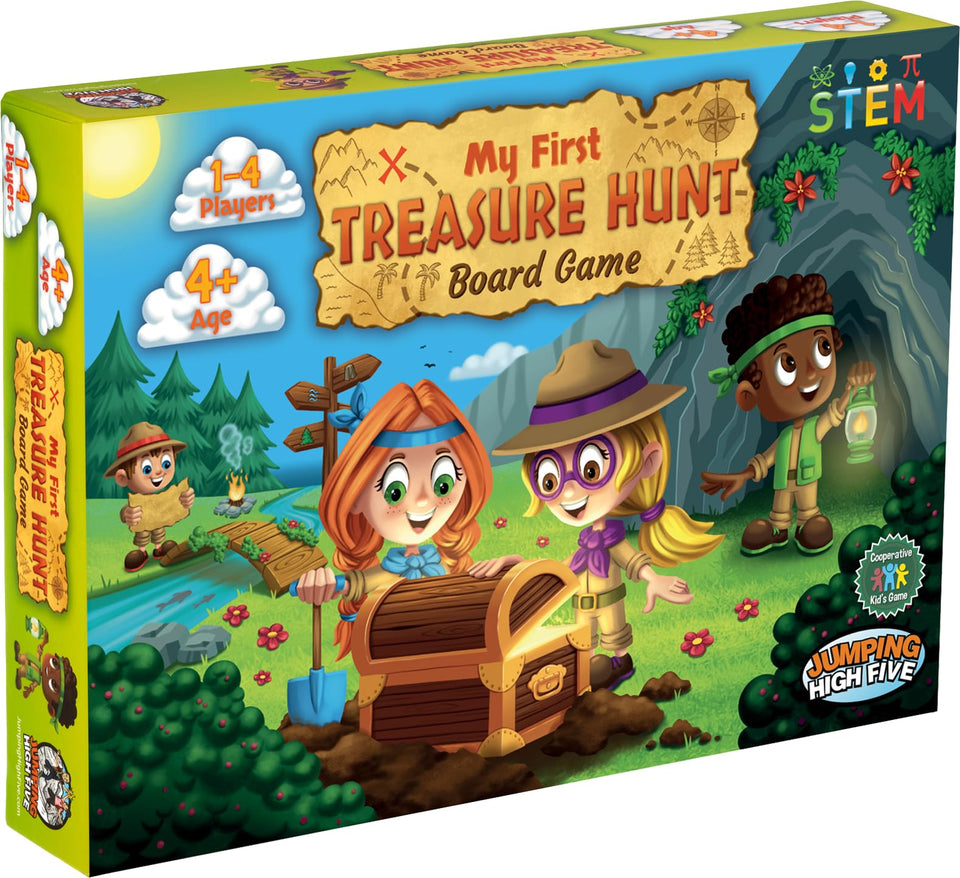 Jumping High Five My First Treasure Hunt cover image, inviting family play.
