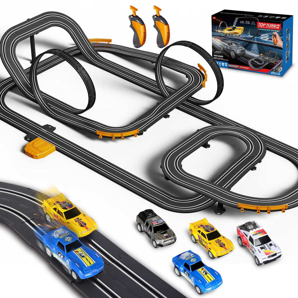 Jumplanma Slot Car Track with four cars ready for family racing.