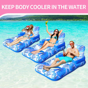 Junbig blue pool lounger with tropical leaves for vibrant poolside visuals.