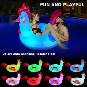 Junbig chicken pool float floating in water for relaxed lounging.