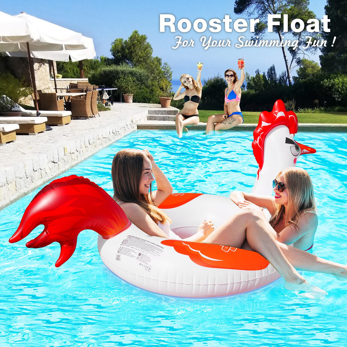 Junbig chicken pool float ideal for pool parties and beach days.