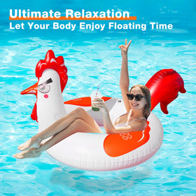 Junbig chicken pool float with solar lights for night-time glow.