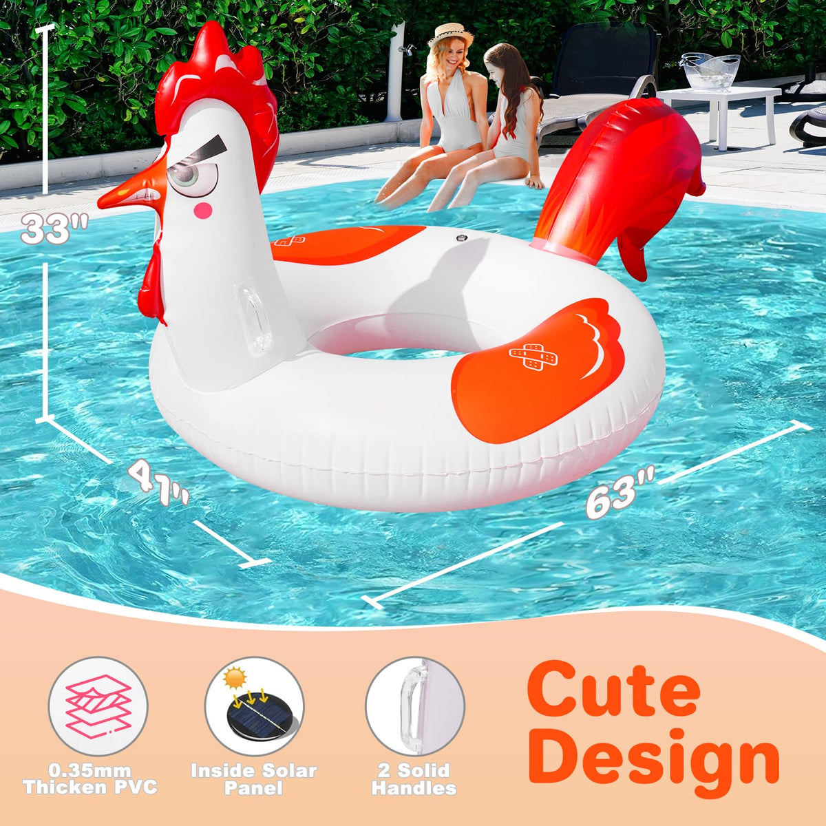 Junbig two-pack chicken pool floats ready for pool party use.