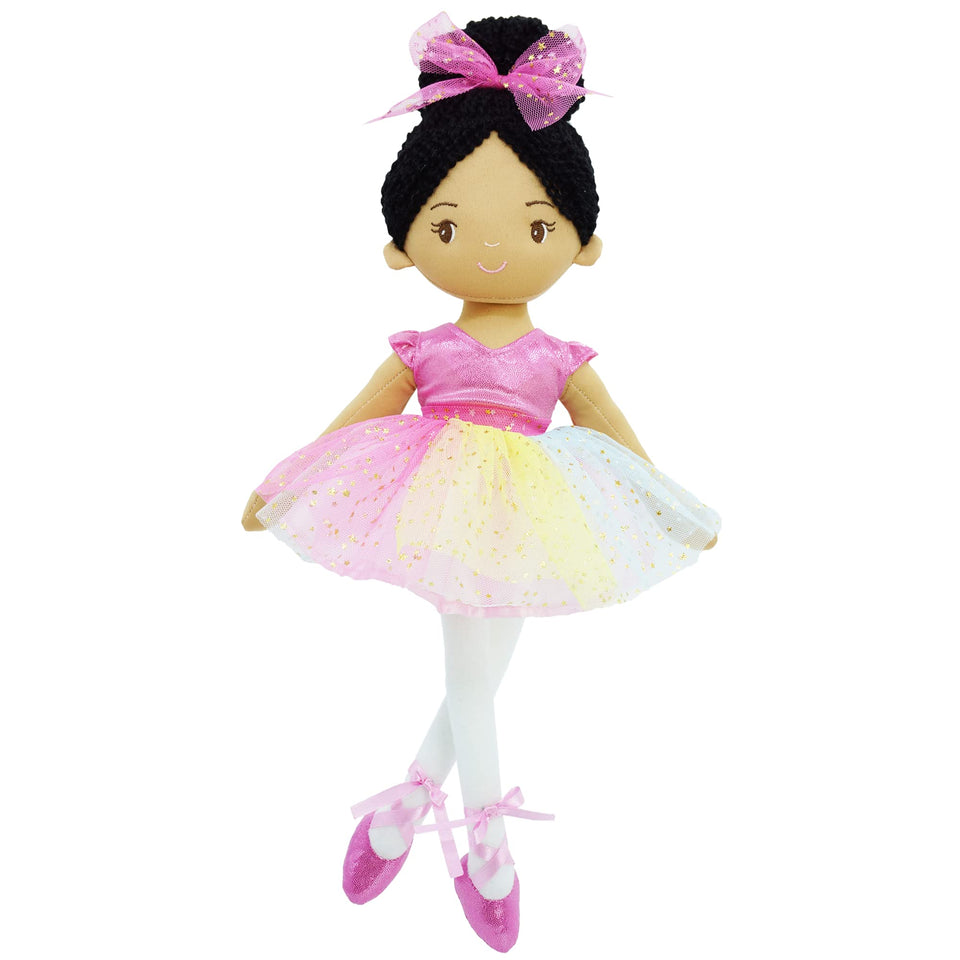 June Garden Stella ballerina doll wearing a rainbow tutu for imaginative play