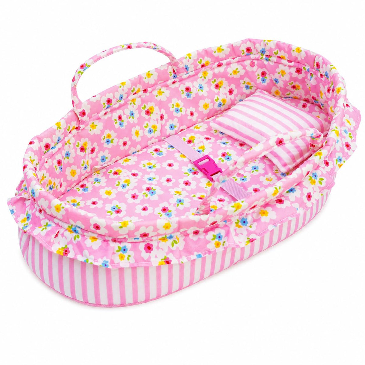 June Garden Cozy Dream Doll Bassinet carry handle enables on-the-go play.