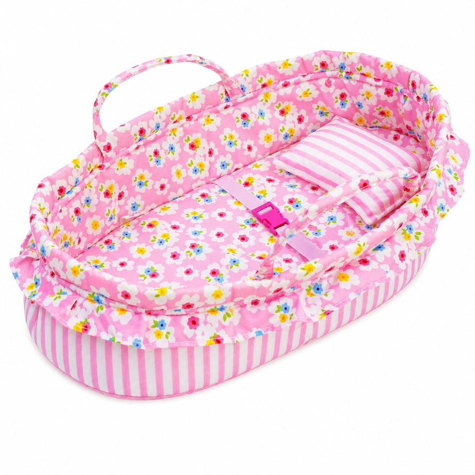 June Garden Cozy Dream Doll Bassinet carry handle enables on-the-go play.