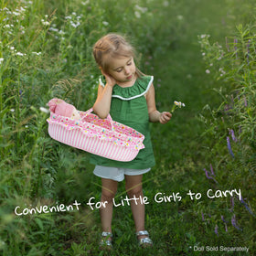 June Garden Cozy Dream Doll Bassinet safety buckle promotes secure transport.