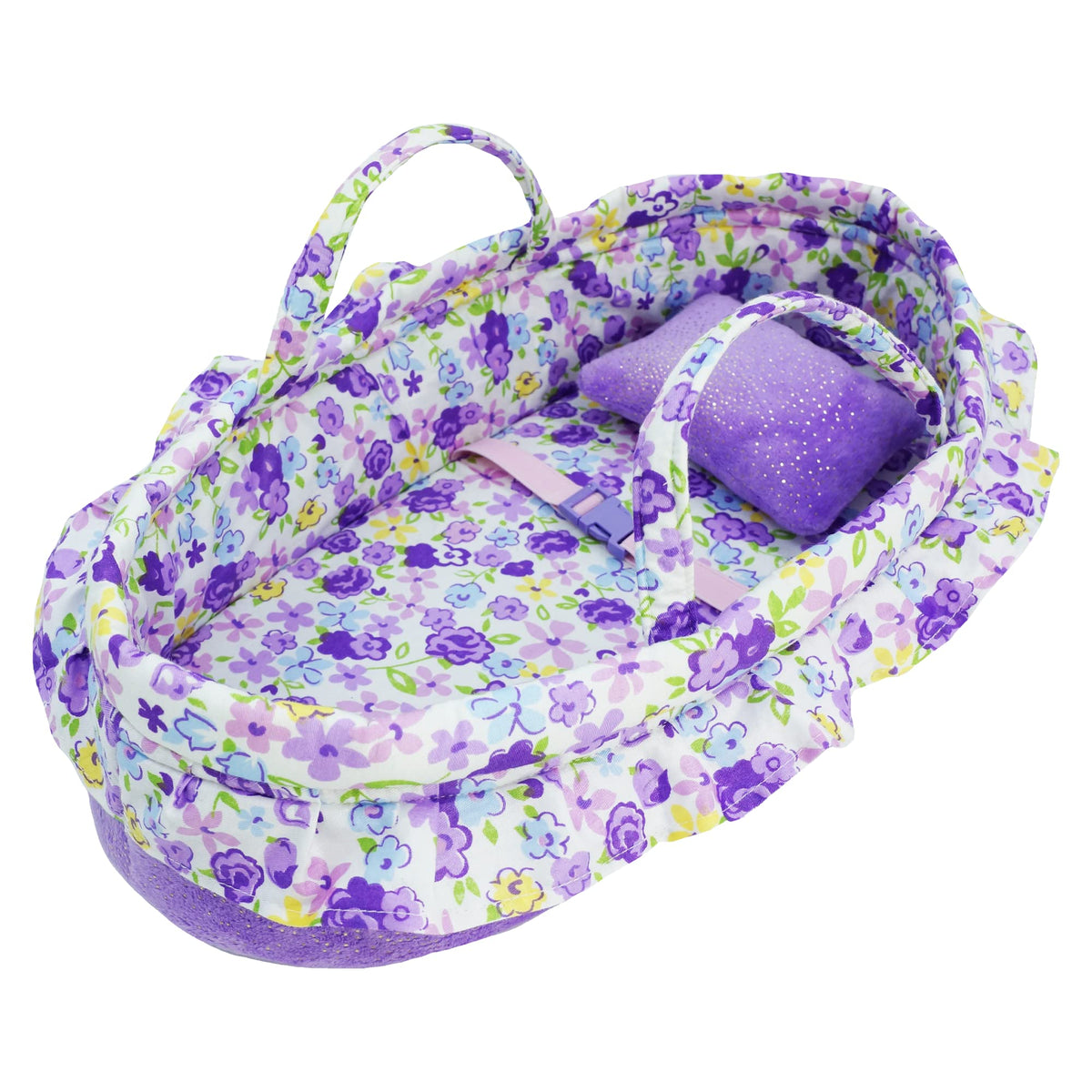 June Garden Cozy Dream Doll Bassinet front view for on-the-go play