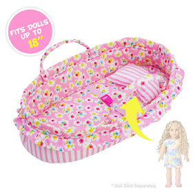 June Garden Cozy Dream Doll Bassinet pink lining creates a cozy nap space.