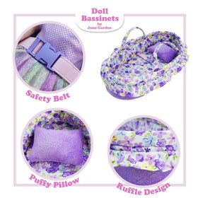 June Garden Cozy Dream Doll Bassinet purple lining with floral pattern