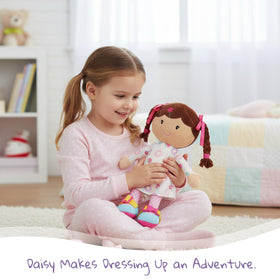 June Garden Dressy Friends Daisy comes with a carry clip for learning on the go