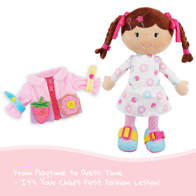 June Garden Dressy Friends Daisy sensory-motor play improves fine motor skills with donut and strawberry