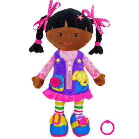 June Garden Dressy Friends Scarlett buckle doll engages fine motor practice with buckles