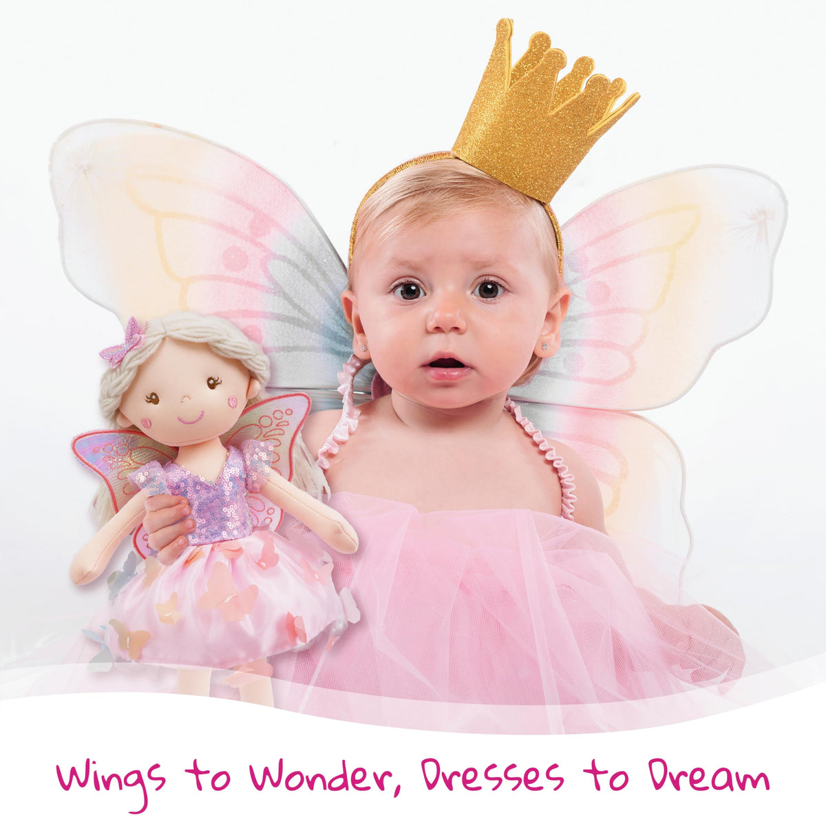 June Garden Lunabelle embroidered facial details enhance the doll's gentle, friendly expression.