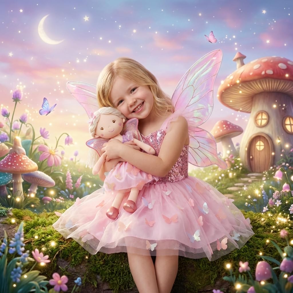 June Garden Lunabelle multicolor butterfly skirt adds magical flair to pretend garden scenes.