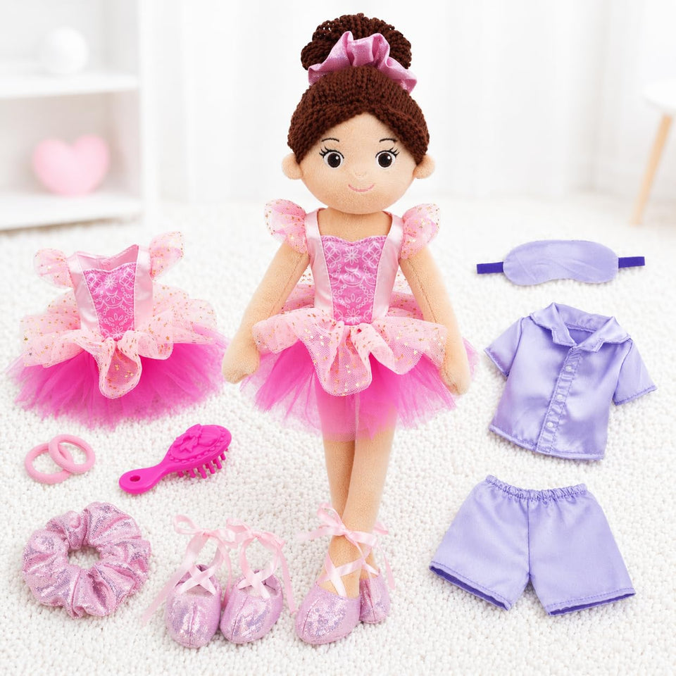 June Garden Maya ballerina doll in pink tutu and satin slippers for imaginative play.