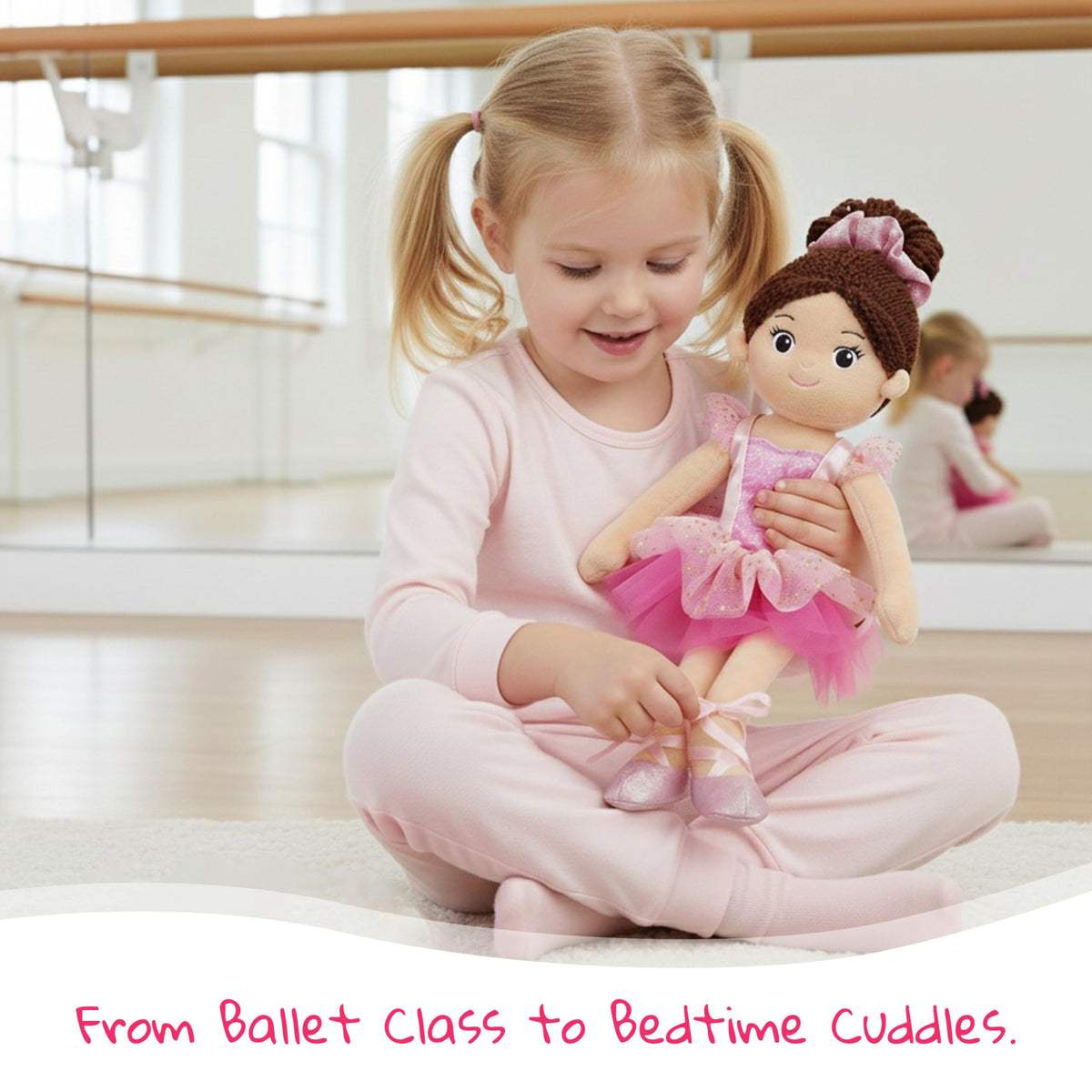 June Garden Maya pink tutu and satin shoes spark pretend dance and storytelling.