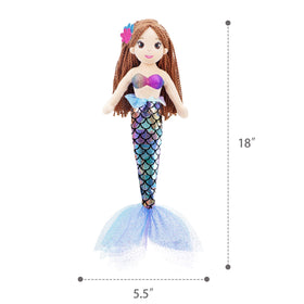 June Garden Mermaid Tifara blue tail scales shimmer in light.