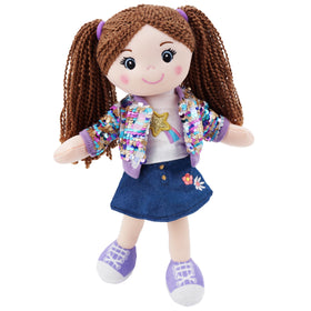 June Garden Snuggle Cutie Sophie Glam front view doll with a sparkly outfit for imaginative play