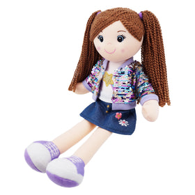 Sophie Glam 18in doll wearing sequin jacket for sparkle and dress-up fun.