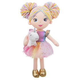 June Garden Zoey 15in plush doll with rainbow pigtails for imaginative play