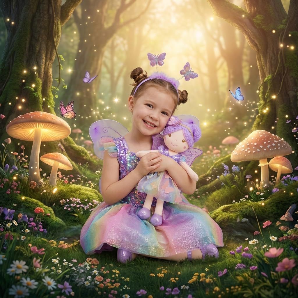 June Garden Celestia dress with sequins showcases a rainbow skirt for dress-up and adventures.