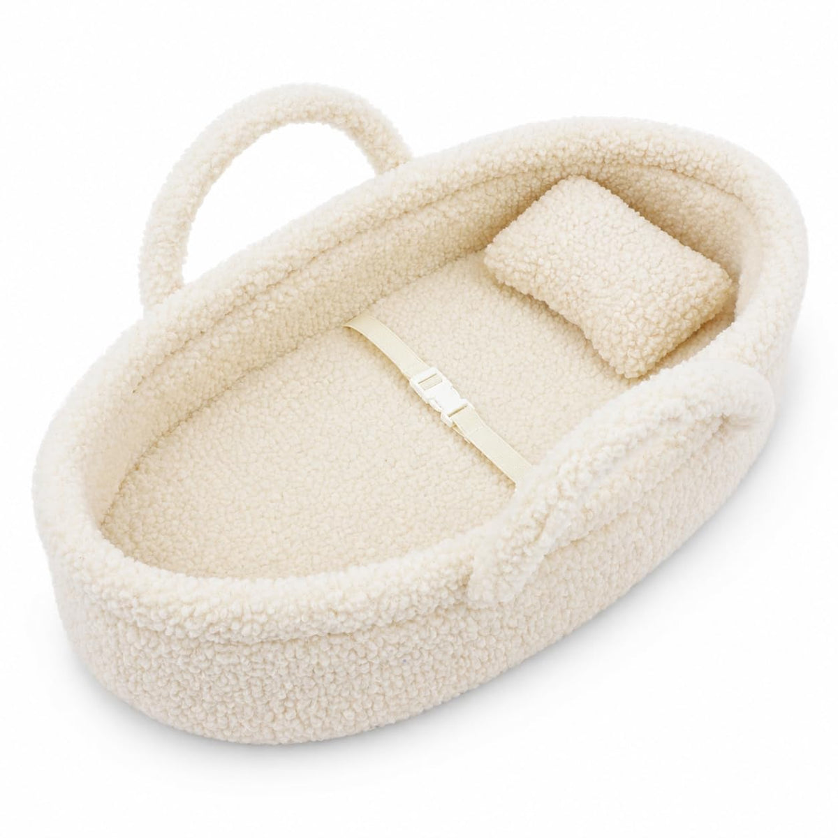 June Garden Cozy Dream Doll Bassinet in cream fur for cuddly playtime.