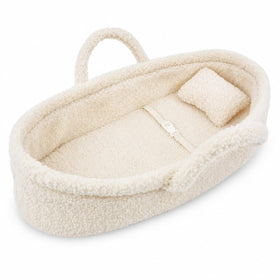 June Garden Cozy Dream Doll Bassinet front view, plush fur comforts dolls