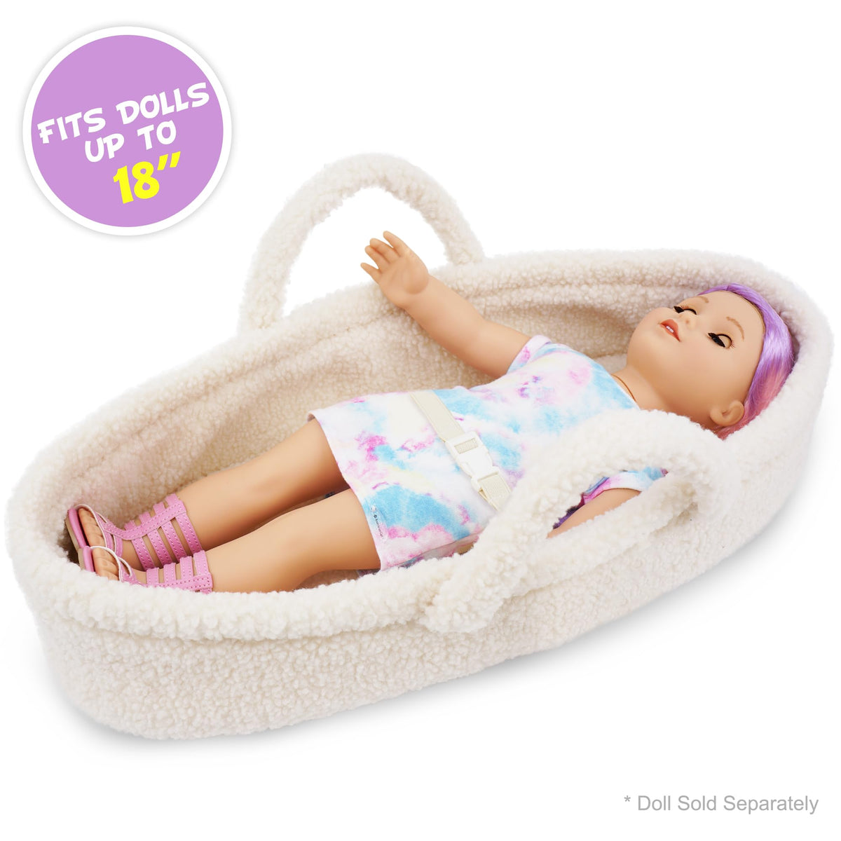 June Garden Cozy Dream Doll Bassinet side view with dual handles for easy transport