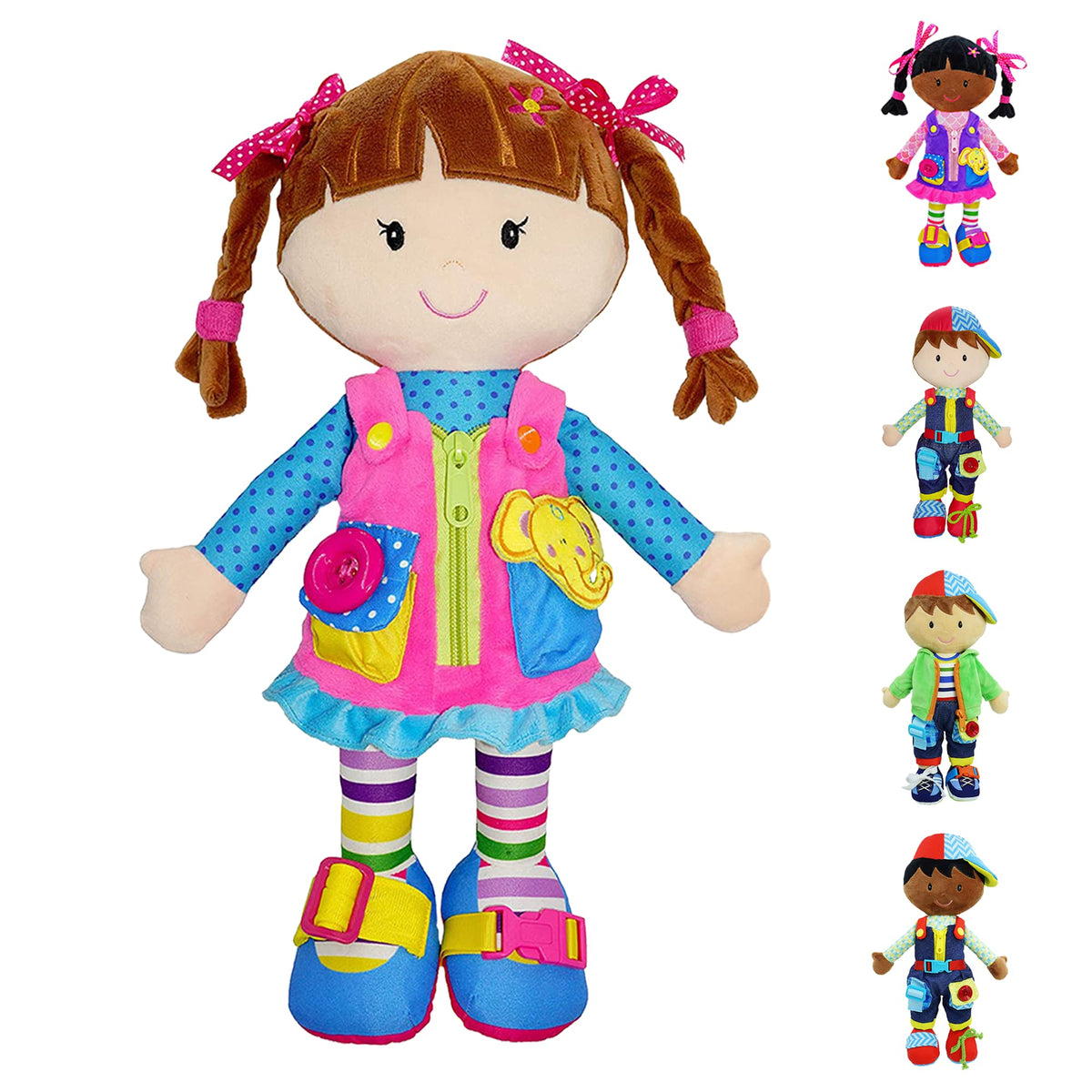 June Garden Dressy Friends Belle stands tall to practice dressing skills