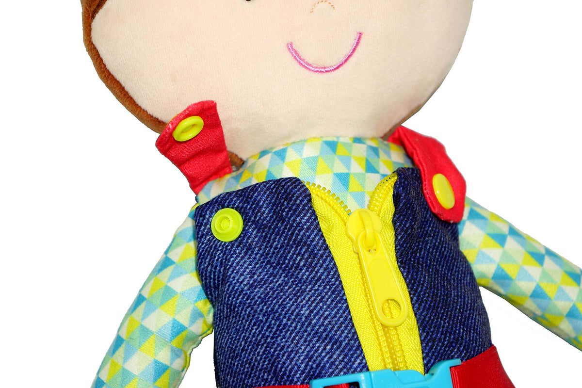 June Garden Dressy Friends Lucas zipper-play supports hand-eye coordination.