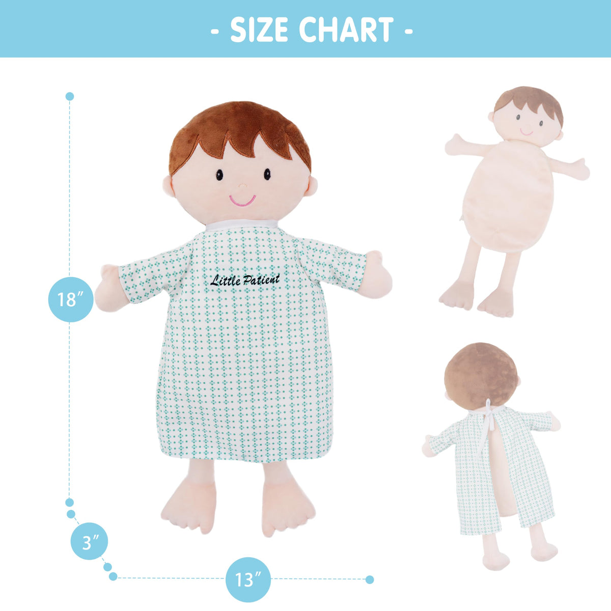 June Garden Little Patient Lucas doll belly zipping for fine motor play.