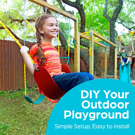 Pre-assembled Jungle Gym Kingdom swing seat with grommets for quick setup.