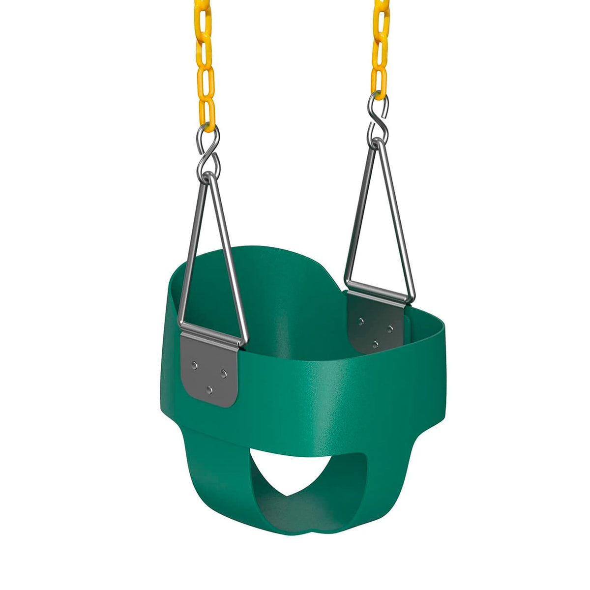 Jungle Gym Kingdom outdoor baby swing with secure high-back seat for infants and toddlers.