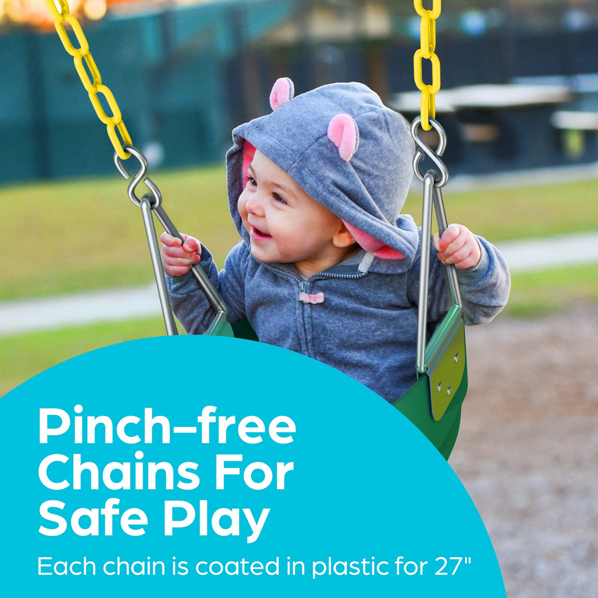 Jungle Gym Kingdom coated chains designed for durable outdoor use.