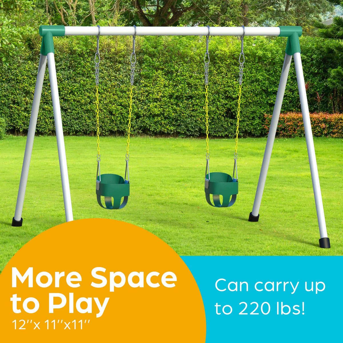 Jungle Gym Kingdom fixed T-bar seat provides stable seating for youngsters.