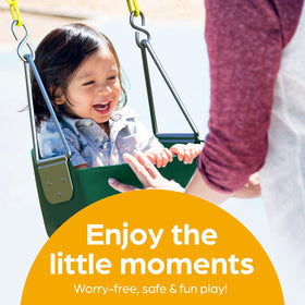 Jungle Gym Kingdom green baby swing in action for family outdoor fun.