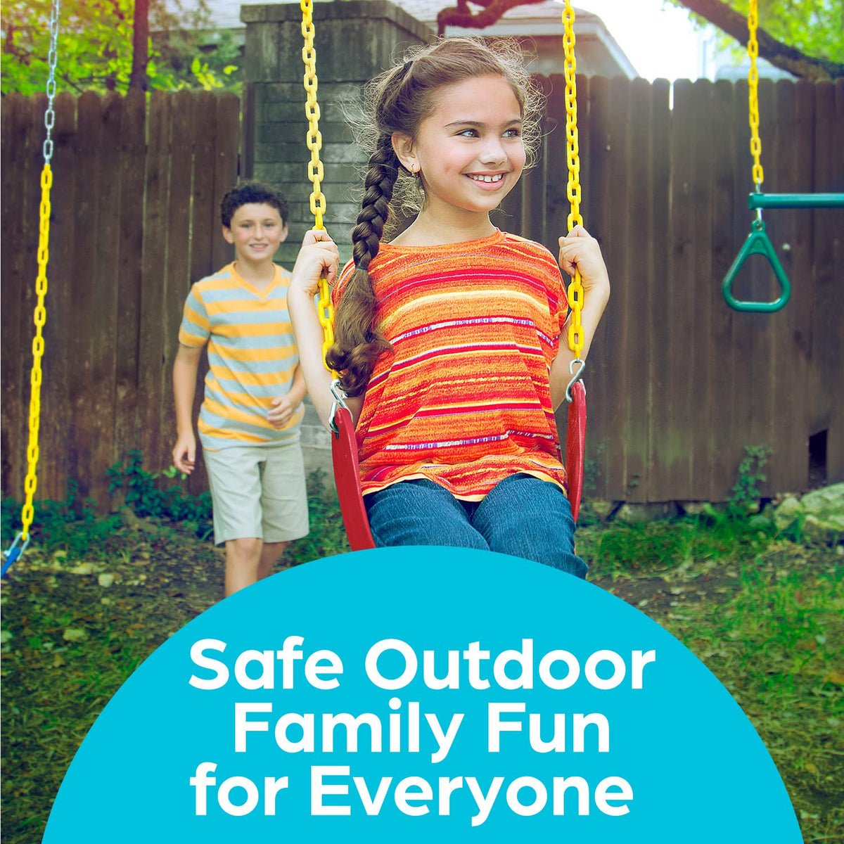 Jungle Gym Kingdom heavy-duty chains offer pinch-free safety during outdoor swings.