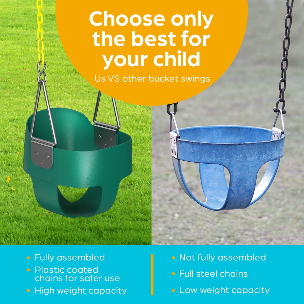 Jungle Gym Kingdom high-back bucket seat shown for added safety and comfort.