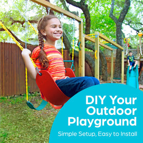 Jungle Gym Kingdom outdoor swing accessory in red for visibility.